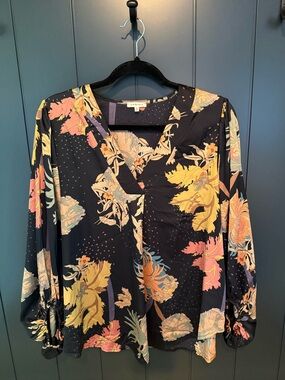 JODIFL Black Floral V-Neck Peasant Blouse in Nightfall Blooms Pattern 🍂
